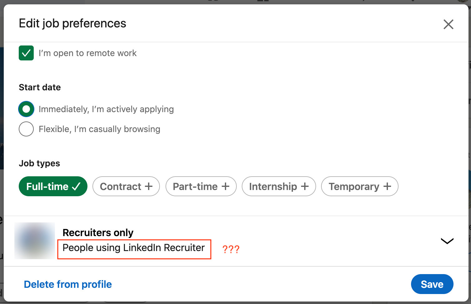 Linkedin Open to Work feature